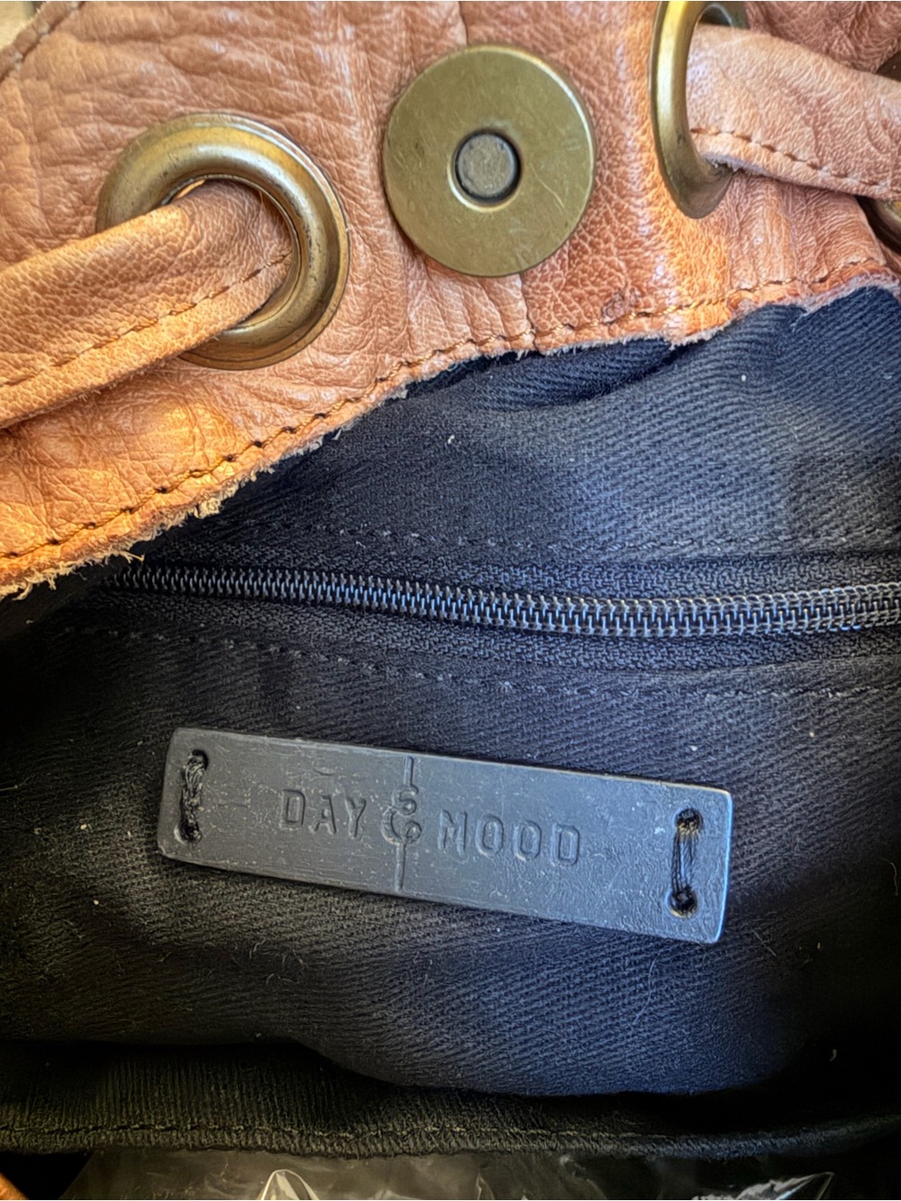 Anthropology Tan Leather Drawstring Hobo Bag with Whipstitch Detail - Picture 7 of 7